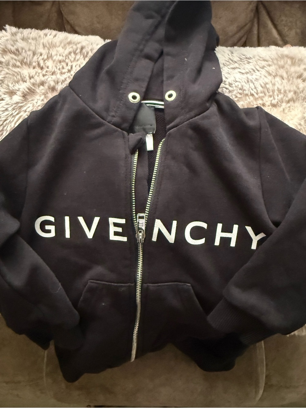 Givenchy Black Zip Front Hoodie with White Logo